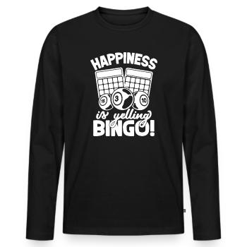 Le bonheur du joueur de bingo crie bingo - T-shirt manches longues Premium bio Homme - noir - Devant - Nico (187cm)