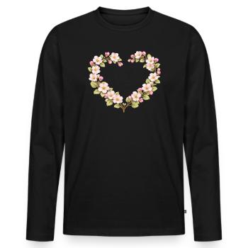 Motif printemps pour cœur en fleurs de pommier - T-shirt manches longues Premium bio Homme - noir - Devant - Nico (187cm)
