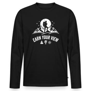 Earn Your View – Hiker Mountaineer Outdoor Desi - Men's Premium Organic Long Sleeve Shirt - black - Front - Nico (187cm)