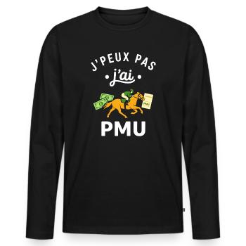 J’ai pas PMU – Cheval et billets - T-shirt manches longues Premium bio Homme - noir - Devant - Nico (187cm)