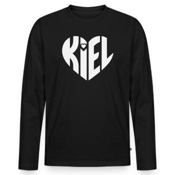 Kiel Herz Typografie - Männer Premium Bio Langarmshirt - Schwarz - Vorne - Nico (187cm)
