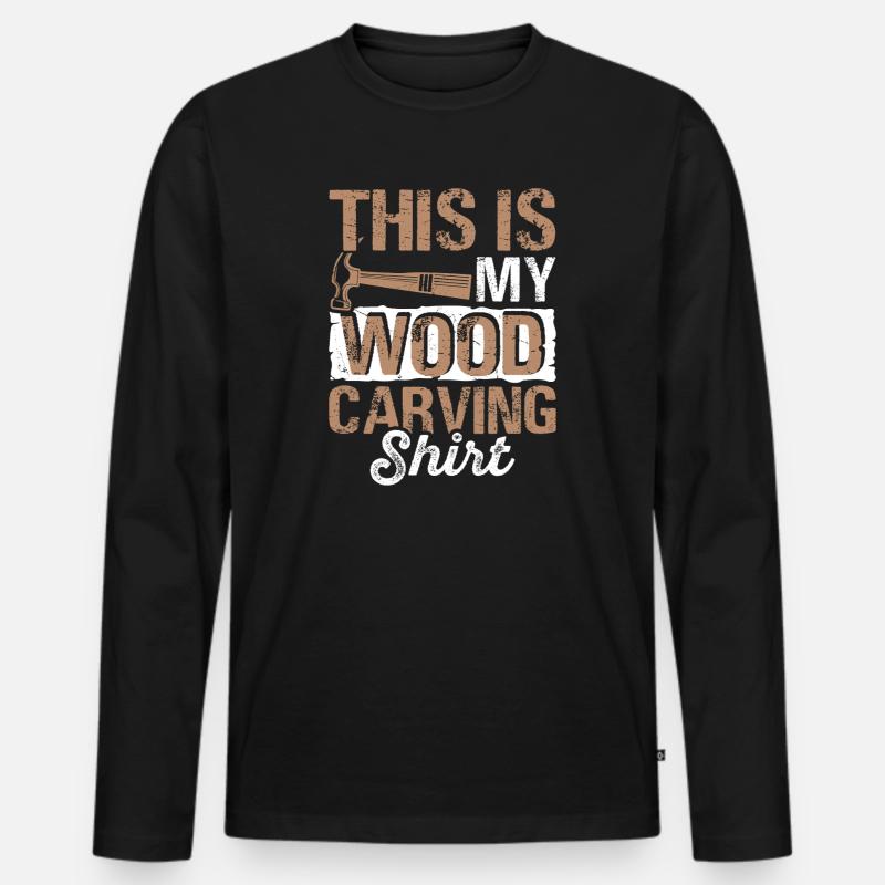 Holzschnitzerei Shirt Holzbild - Männer Premium Bio Langarmshirt - Schwarz