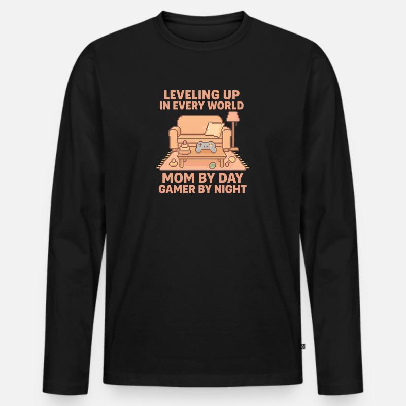 Pixel Gamer Mom: Leveling Up Everyday - Männer Premium Bio Langarmshirt - Schwarz