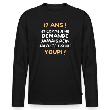 Funny Draw Boy Teen 17 Years Funny Birthday 17 - T-shirt manches longues Premium bio Homme - noir - Devant - Nico (187cm)