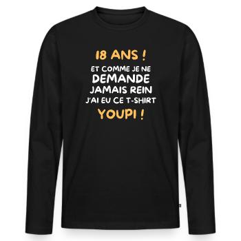 Funny Draw Boy Teen 18 Years Funny Birthday 18 - T-shirt manches longues Premium bio Homme - noir - Devant - Nico (187cm)