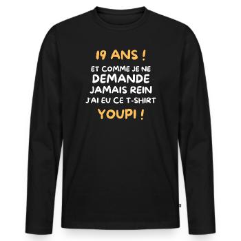 Funny Draw Boy Teen 19 Years Funny Birthday 19 - T-shirt manches longues Premium bio Homme - noir - Devant - Nico (187cm)