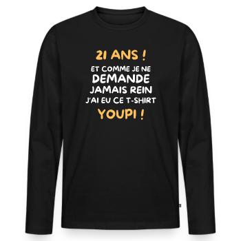 Funny Draw Boy Teen 21 Years Funny Birthday 21 - T-shirt manches longues Premium bio Homme - noir - Devant - Nico (187cm)