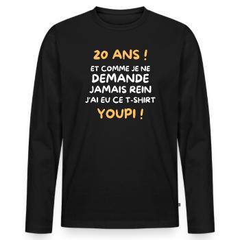 Funny Draw Boy Teen 20 Years Funny Birthday 20 - T-shirt manches longues Premium bio Homme - noir - Devant - Nico (187cm)