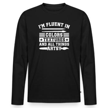 Peintre artiste drôle fluent en couleurs et textures - T-shirt manches longues Premium bio Homme - noir - Devant - Nico (187cm)