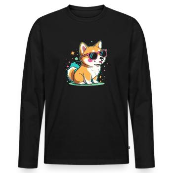Coole Corgi-Sonnenbrillen - Männer Premium Bio Langarmshirt - Schwarz - Vorne - Nico (187cm)