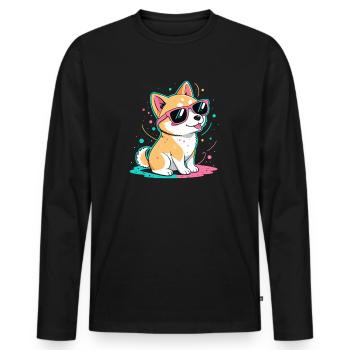 Corgi-Neon-Glänzende Brillen - Männer Premium Bio Langarmshirt - Schwarz - Vorne - Nico (187cm)