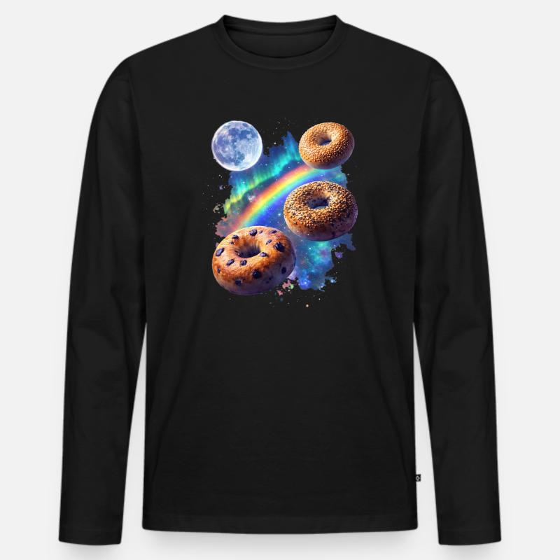 Kosmische Donuts über Regenbogenraum - Männer Premium Bio Langarmshirt - Schwarz