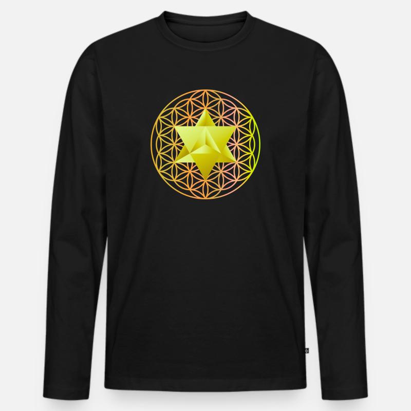Merkaba-Stern & Blume des Lebens - Männer Premium Bio Langarmshirt - Schwarz
