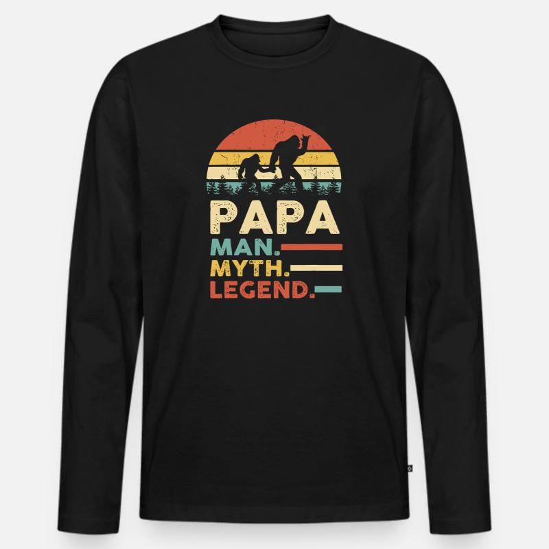 Papa Myth Legend Retro Sunset - Männer Premium Bio Langarmshirt - Schwarz