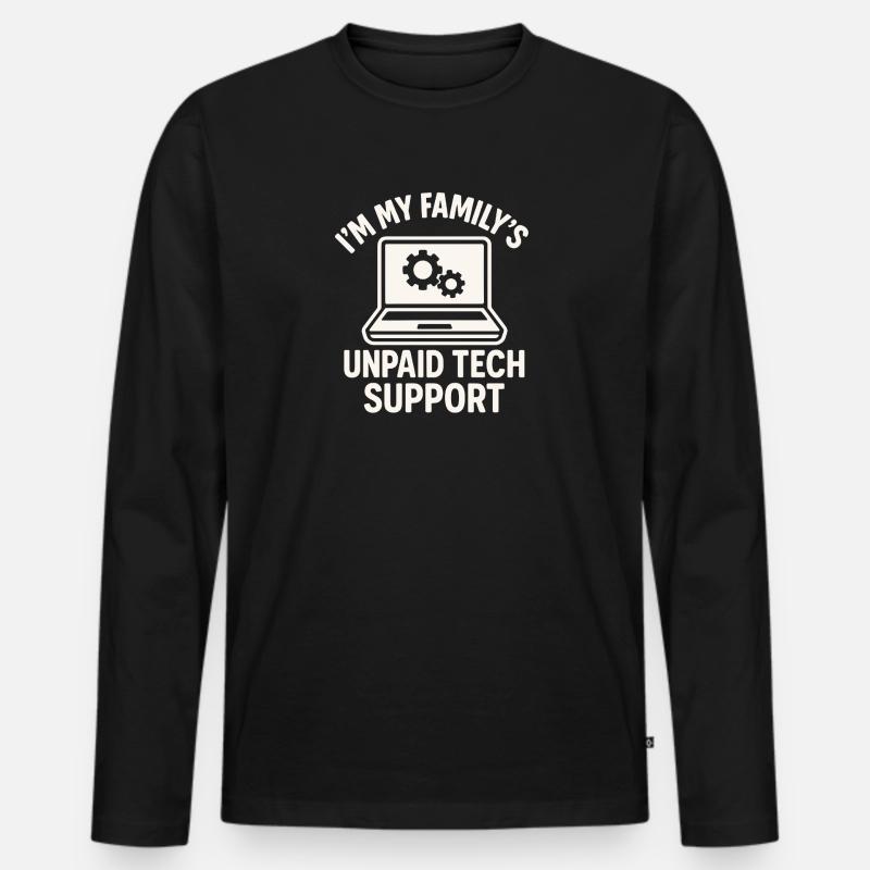 Unpaid Tech Support Familienwitz - Männer Premium Bio Langarmshirt - Schwarz