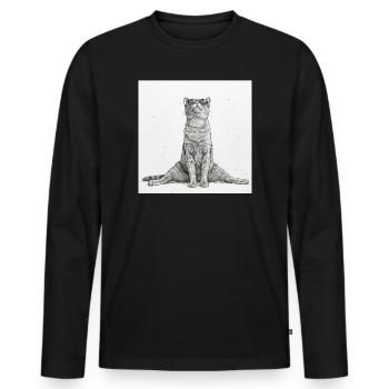 Coole Katze Yoga Spagat - Männer Premium Bio Langarmshirt - Schwarz - Vorne - Nico (187cm)