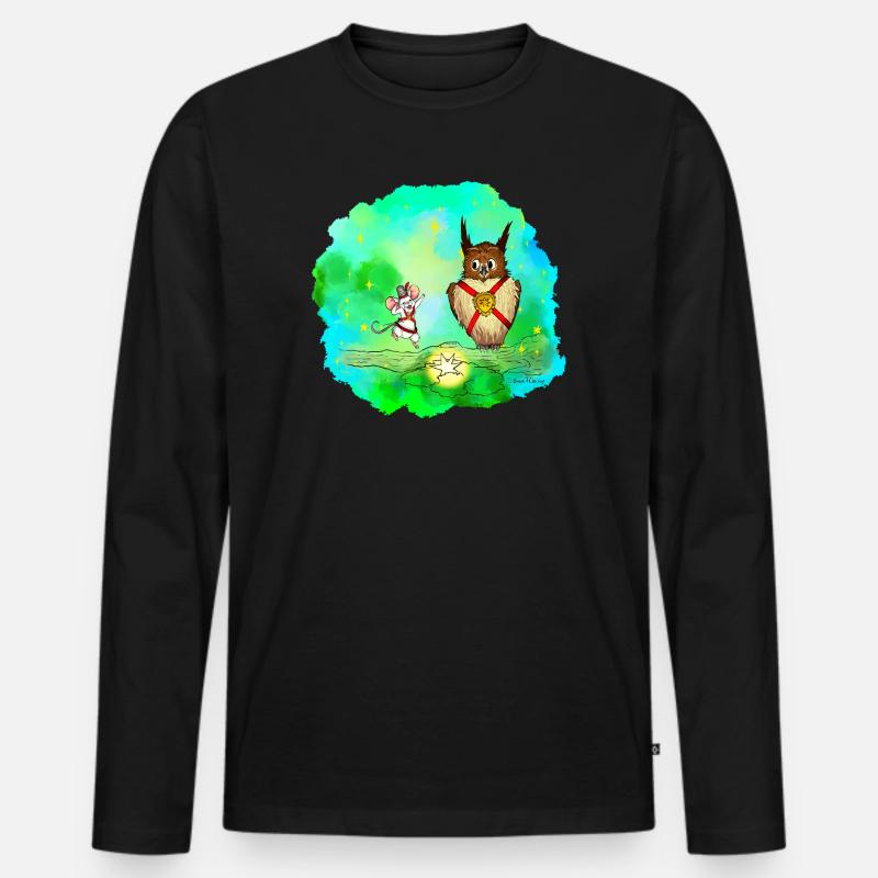 Stern-Sucher Maus und Eule - Männer Premium Bio Langarmshirt - Schwarz