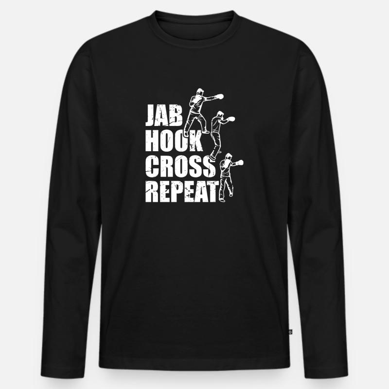 Jab Hook Cross Repeat - Männer Premium Bio Langarmshirt - Schwarz
