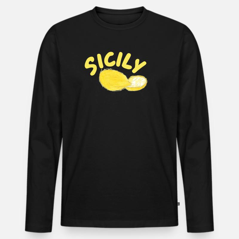 Sicily Zitronen Illustration - Sicily - Männer Premium Bio Langarmshirt - Schwarz