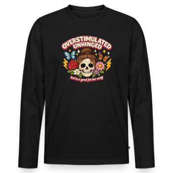 Überstimulierter Schädel mit Blumen Patch - Männer Premium Bio Langarmshirt - Schwarz - Vorne - Nico (187cm)