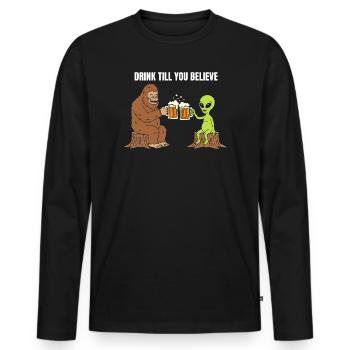 Bigfoot und Alien stoßen an - Männer Premium Bio Langarmshirt - Schwarz - Vorne - Nico (187cm)