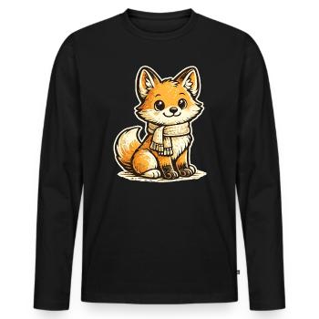 Warming fox with scarf - Men's Premium Organic Long Sleeve Shirt - black - Front - Nico (187cm)