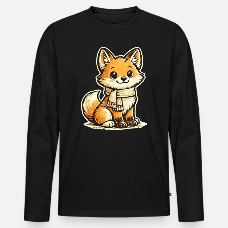 Wärmender Fuchs mit Schal - Männer Premium Bio Langarmshirt - Schwarz