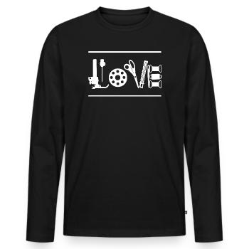 Schneider Schneider Schneider Schneider Tuchmacher Liebe Nähkosten - Männer Premium Bio Langarmshirt - Schwarz - Vorne - Nico (187cm)