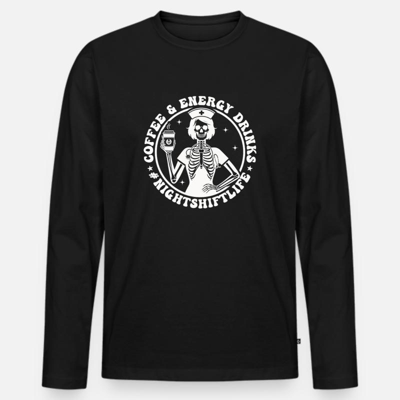 Nachtdienst Kaffee-Skelett - Männer Premium Bio Langarmshirt - Schwarz