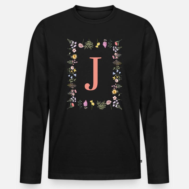 Florale Initialen "J ", Buchstaben Monogramm  - Männer Premium Bio Langarmshirt - Schwarz