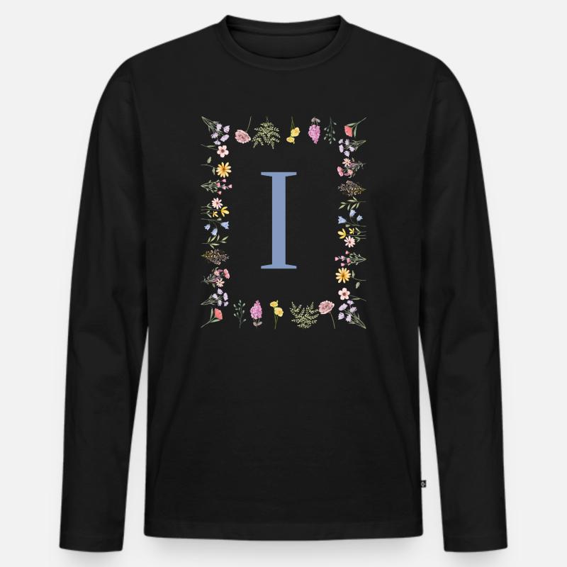 Florale Initial "I" Blumenmonogramm - Männer Premium Bio Langarmshirt - Schwarz
