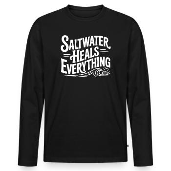 Saltwater Heals Everything - Men's Premium Organic Long Sleeve Shirt - black - Front - Nico (187cm)