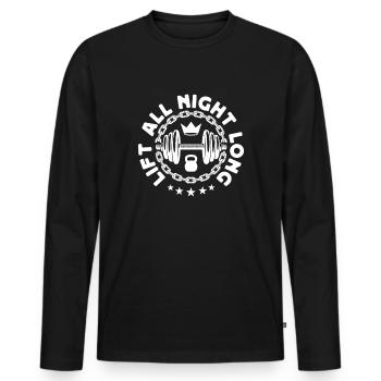 Bodybuilder en powerlifting Entraîne toute la nuit à la salle de sport - T-shirt manches longues Premium bio Homme - noir - Devant - Nico (187cm)