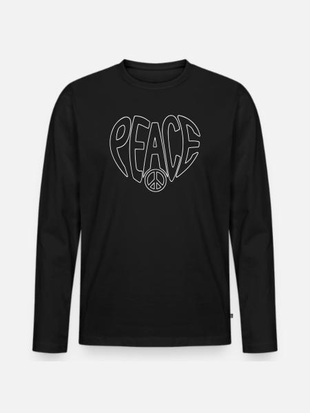 Peace Herz mit Peacezeichen - Männer Premium Bio Langarmshirt - Schwarz
