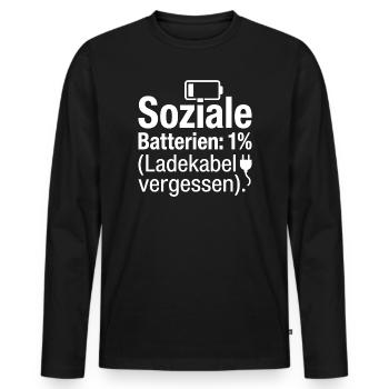 Soziale Batterien 1 Prozent Spruch - Männer Premium Bio Langarmshirt - Schwarz - Vorne - Nico (187cm)