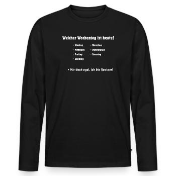 Welcher Wochentag? Egal, bin Rentner - Männer Premium Bio Langarmshirt - Schwarz - Vorne - Nico (187cm)
