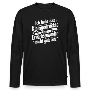 Kleingedruckte beim Erwachsenwerden - Männer Premium Bio Langarmshirt - Schwarz - Vorne - Nico (187cm)