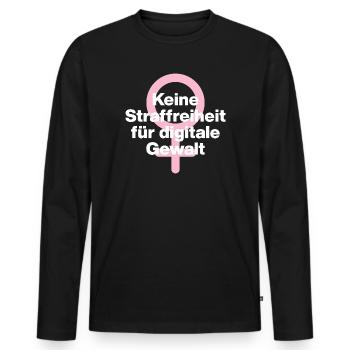 KEINE STRAFREIHEIT FÜR DIGITALE GEWALT! ♀ GIRLS - Männer Premium Bio Langarmshirt - Schwarz - Vorne - Nico (187cm)