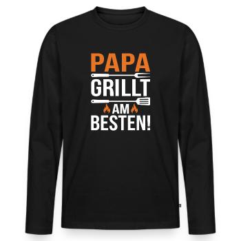Papa Grillt Am Besten - Männer Premium Bio Langarmshirt - Schwarz - Vorne - Nico (187cm)
