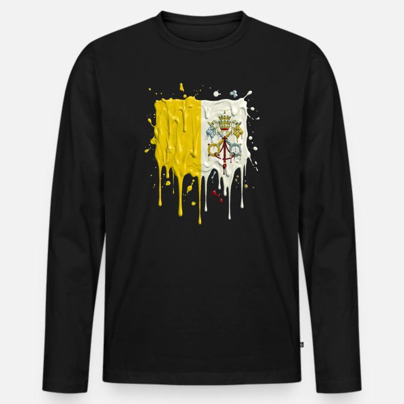 Vatikans Gelb-Weiß Farbsplit - Männer Premium Bio Langarmshirt - Schwarz