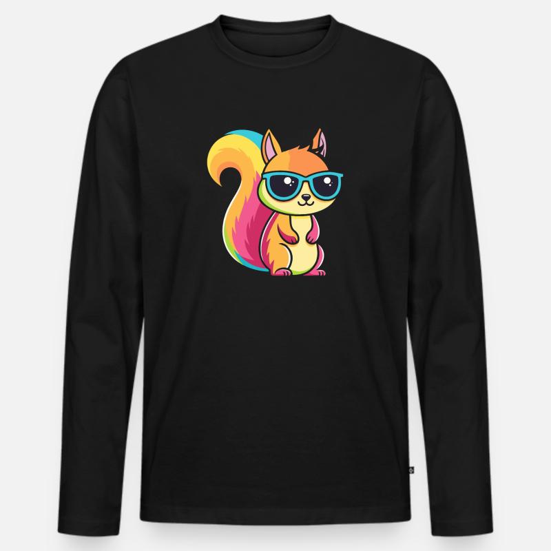 Regenbogen-Eichhörnchen mit Brille - Männer Premium Bio Langarmshirt - Schwarz