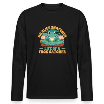 Grenouille attrape-grenouille, Grenouille dragueuse - T-shirt manches longues Premium bio Homme - noir - Devant - Nico (187cm)
