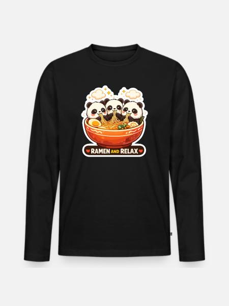 Panda Ramen & Relax Trio - Men's Premium Organic Long Sleeve Shirt - black
