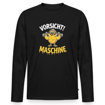  Vorsicht Maschine Lustiges Fitness Küken Mit - Männer Premium Bio Langarmshirt - Schwarz - Vorne - Nico (187cm)