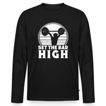 Bodybuilder en powerlifting fixe la barre haute salle de sport - T-shirt manches longues Premium bio Homme - noir - Devant - Nico (187cm)
