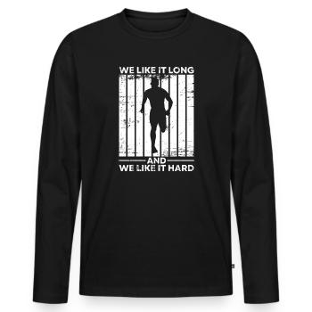 Marathon Runner We Like It Long & Hard Running - Men's Premium Organic Long Sleeve Shirt - black - Front - Nico (187cm)