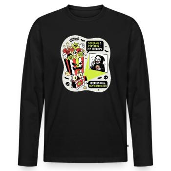 Popcorn Monster Therapy - Men's Premium Organic Long Sleeve Shirt - black - Front - Nico (187cm)