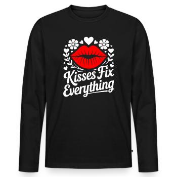 Kisses heal everything - Men's Premium Organic Long Sleeve Shirt - black - Front - Nico (187cm)