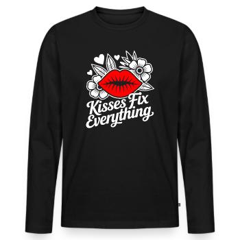 Kisses heal everything - Men's Premium Organic Long Sleeve Shirt - black - Front - Nico (187cm)