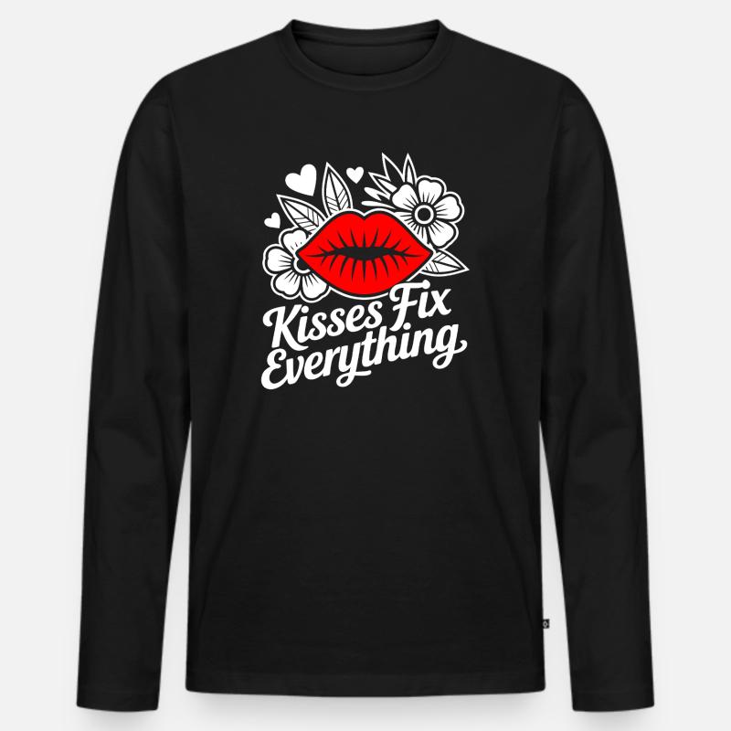 Küsse heilen alles - Männer Premium Bio Langarmshirt - Schwarz
